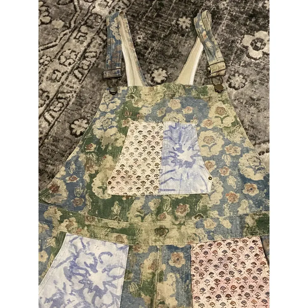 Easel Laney Mae Floral Patchwork Women's Overalls Washed Print Large - Picture 2 of 8